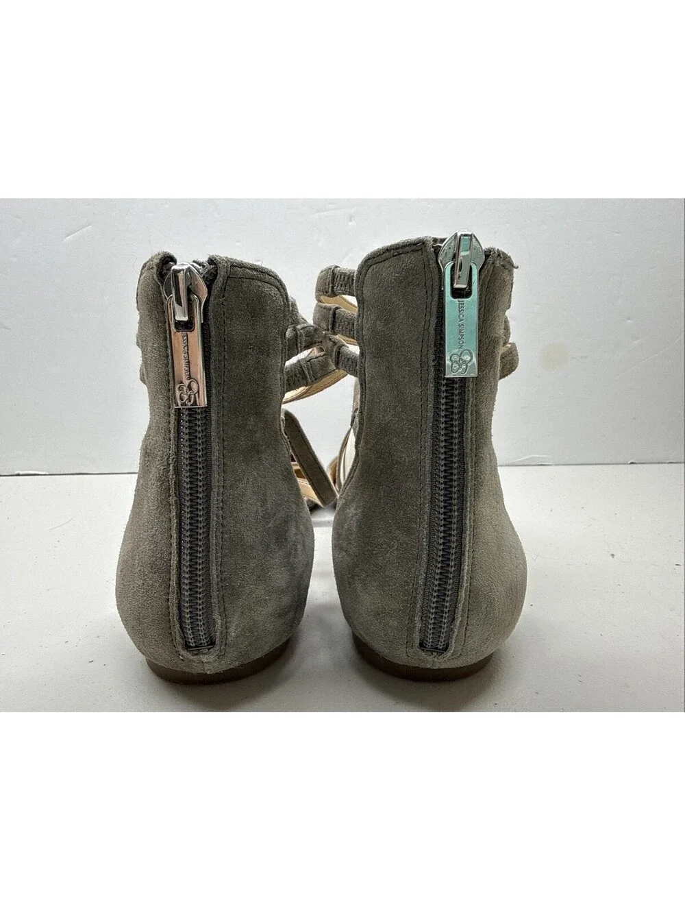 Jessica Simpson Zenka Grey Suede Womens 8B Pointed Toe Zip Back Strappy Ankles